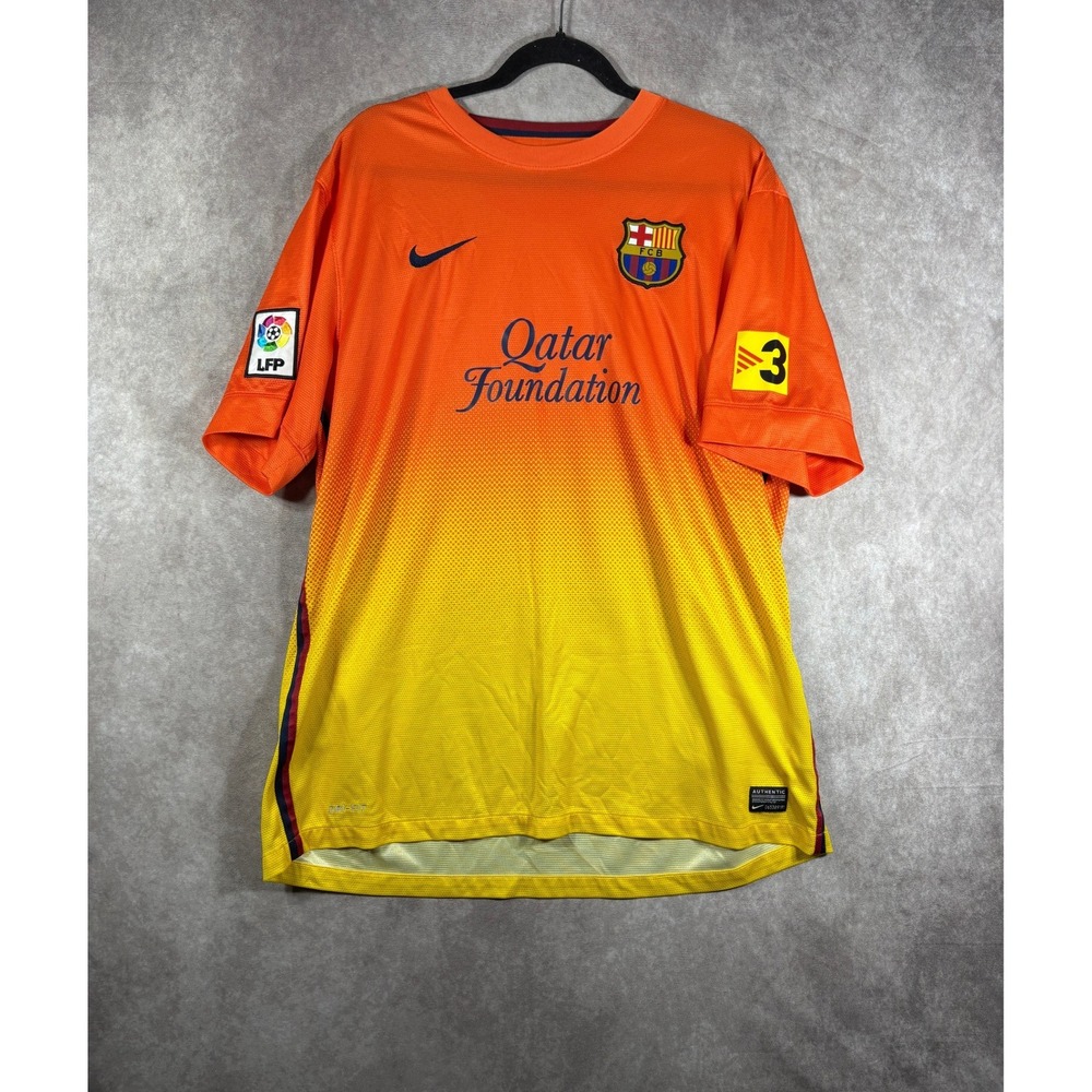 Nike Soccer Jersey Mens XL Orange Yellow FC Barcelona 2012-13 Away Qatar Shirt